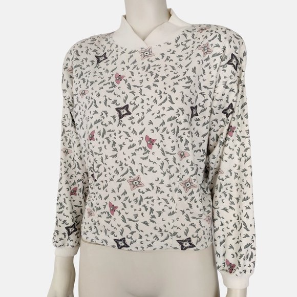 Vintage 1990s 62 East White Ditsy Print Mock Neck Knit Sweater - Picture 4 of 11